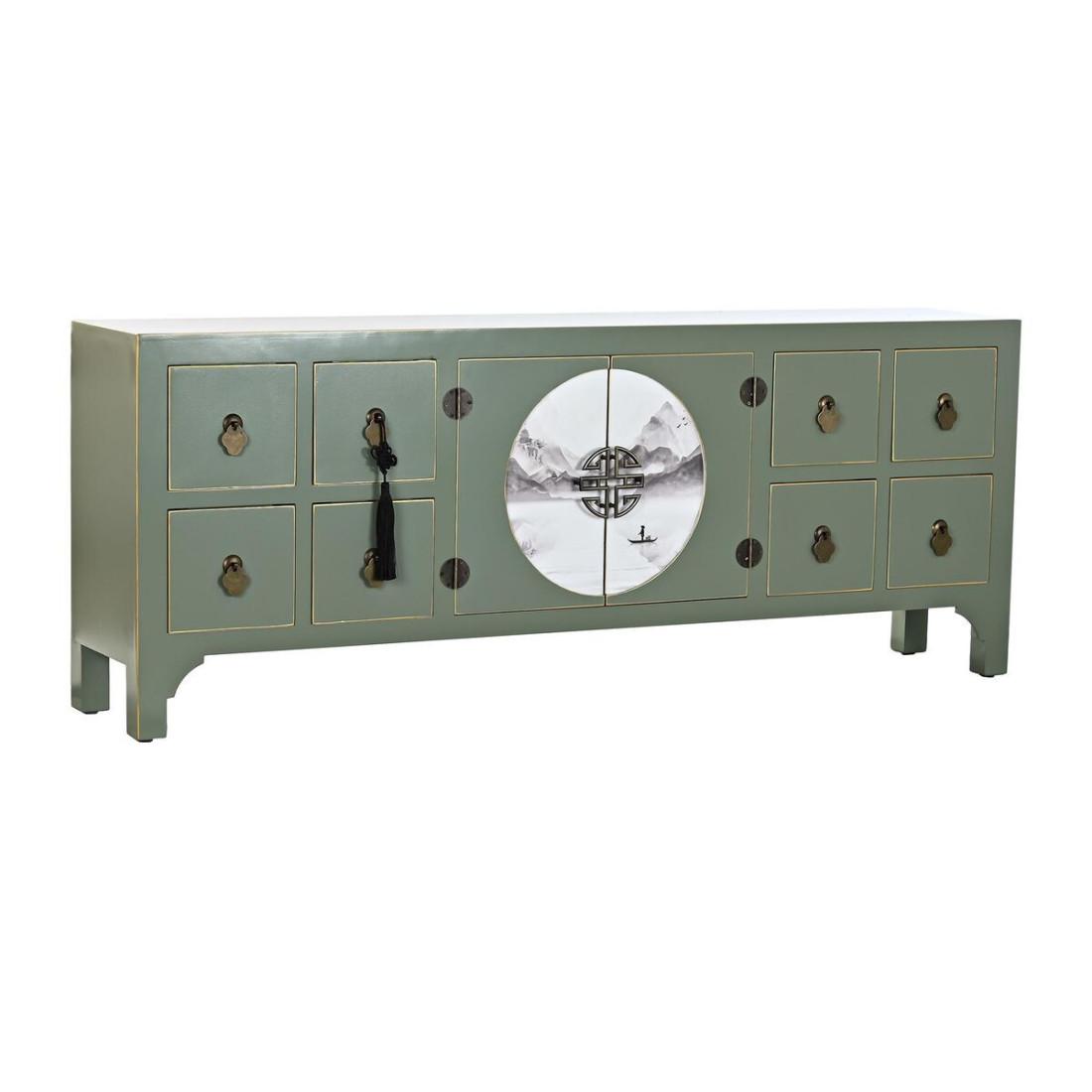 Televizoriaus baldai DKD Home Decor Balta Juoda Žalia Auksinis Metalinis Eglė Medžio MDF 130 x 26 x 51 cm