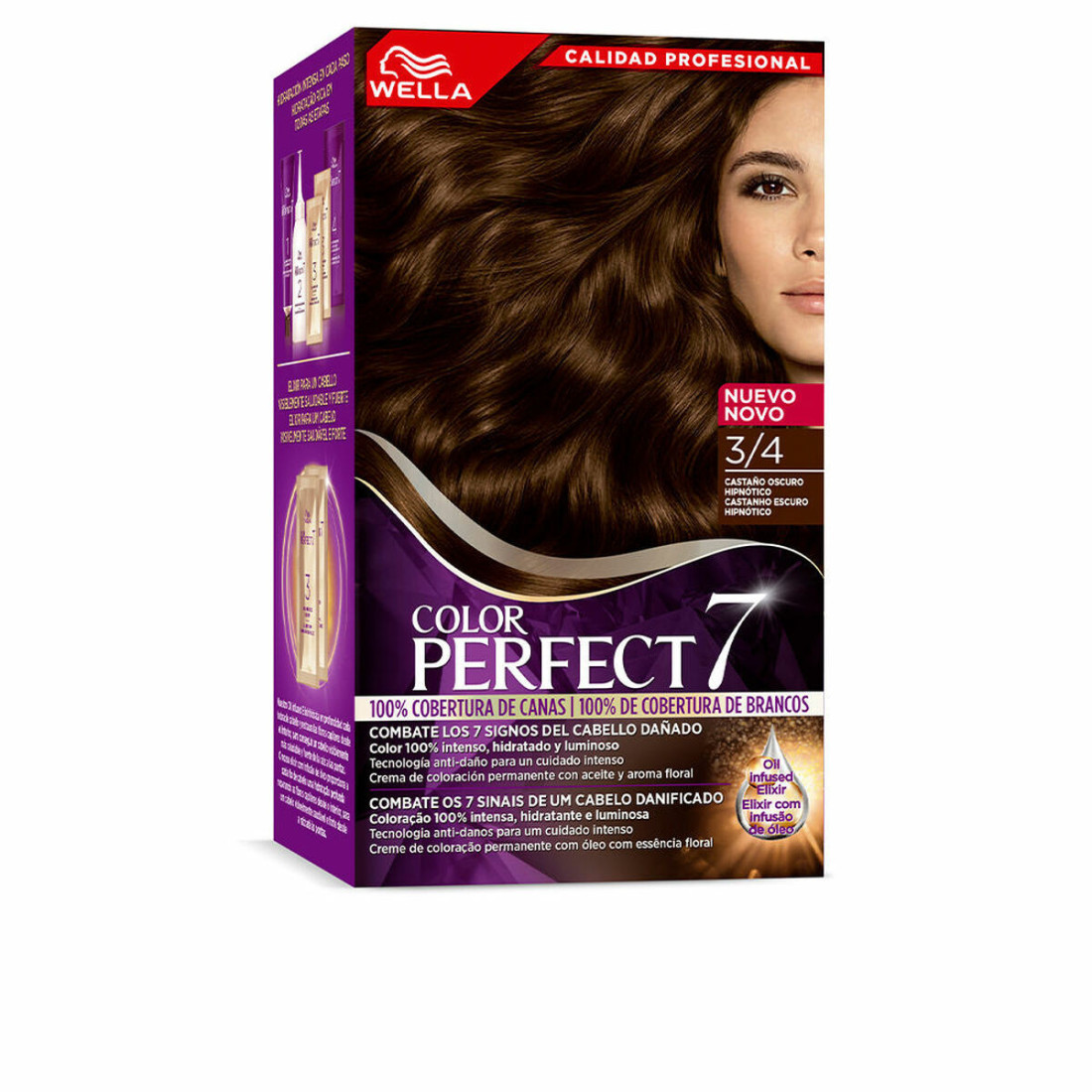 Ilgalaikiai dažai Wella Color Perfect 7 Nº 3/4 Žili plaukai Tamsiai kaštoninis 60 ml