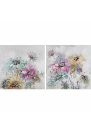 Paveikslas DKD Home Decor 100 x 3,5 x 100 cm Gėlės Shabby Chic (2 vnt.)