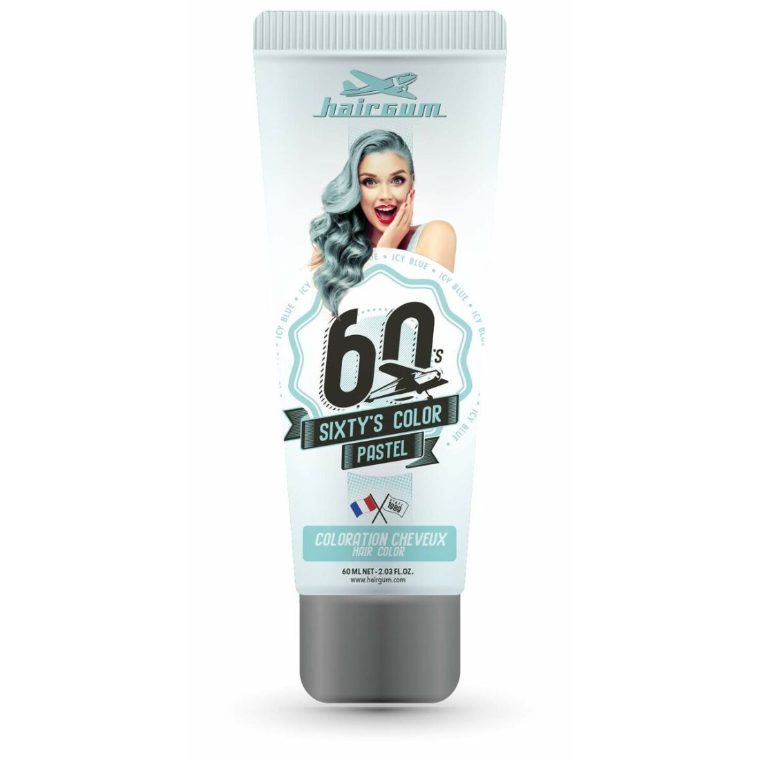 Pusiau laikinas dažas Hairgum Sixty's Color Icy Blue (60 ml)