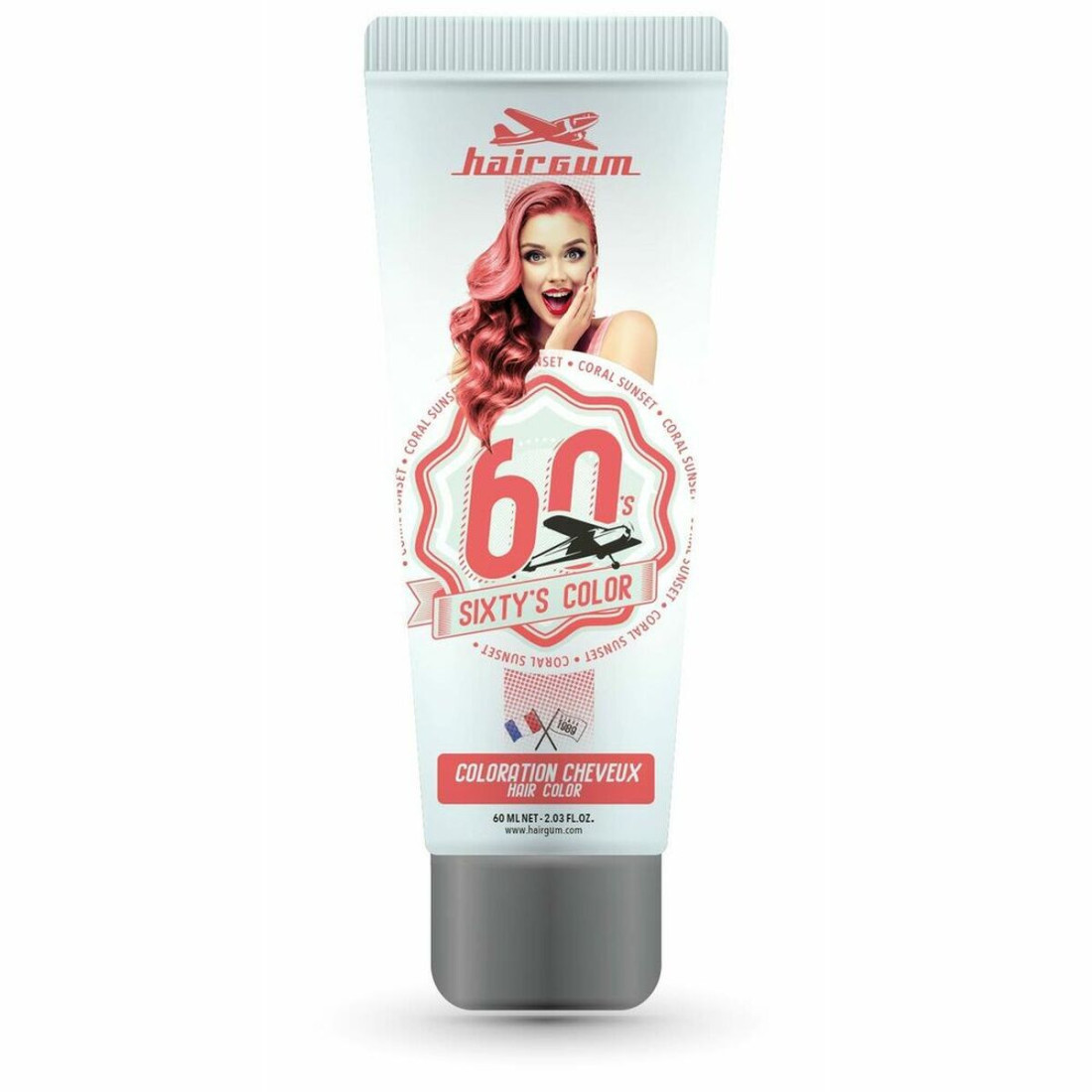 Pusiau laikinas dažas Hairgum Sixty's Color coral sunset (60 ml)