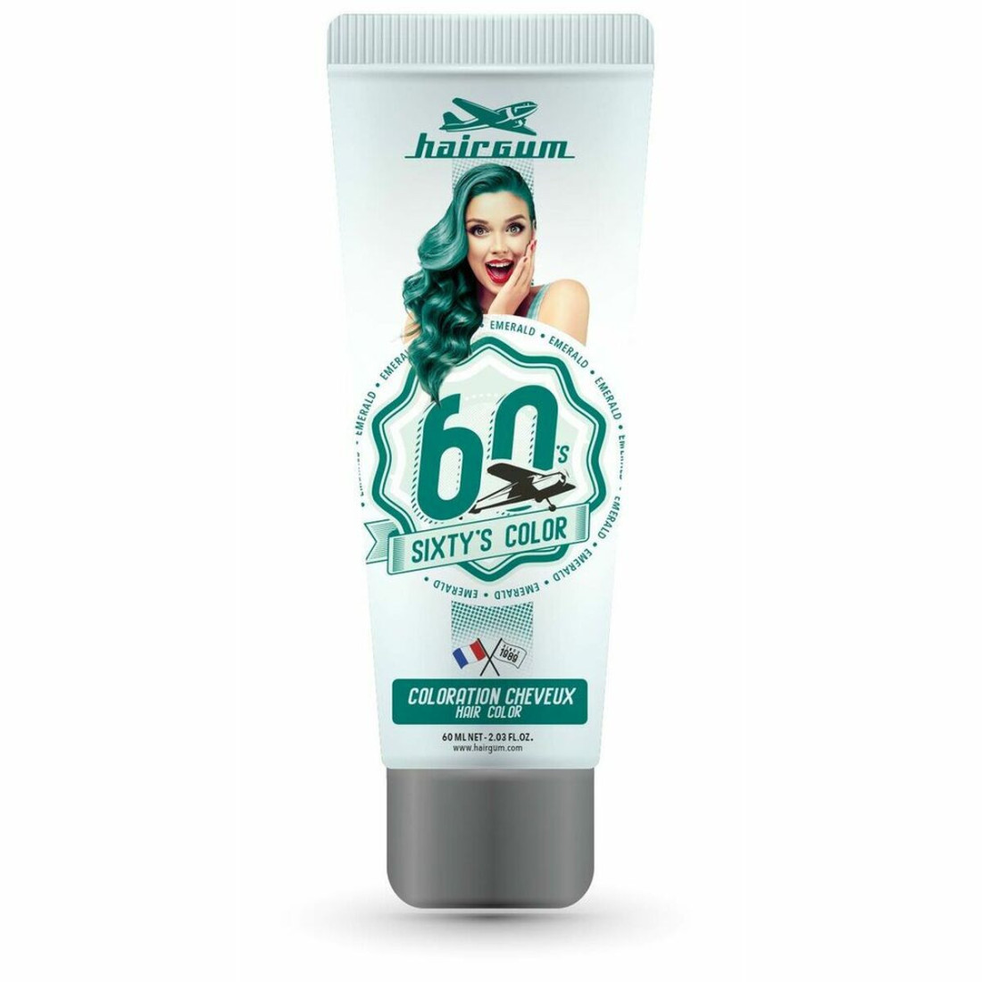 Pusiau laikinas dažas Hairgum Sixty's Color smaragdo žalumo (60 ml)