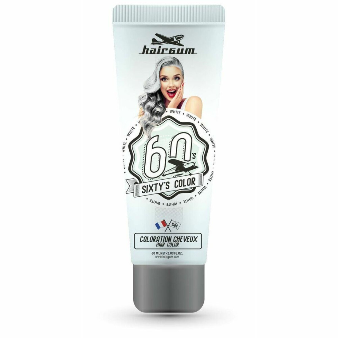 Pusiau laikinas dažas Hairgum Sixty's Color Balta (60 ml)