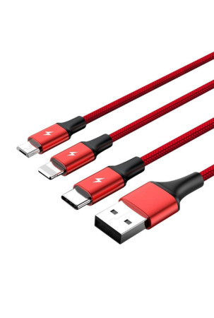 Kabelis USB į mikro USB, USB-C ir Lightning Unitek C4049RD Raudona 1,2 m