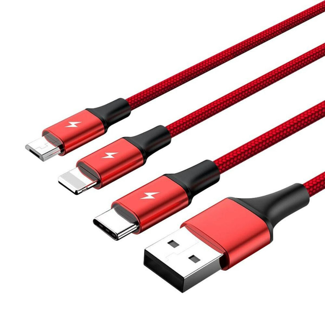 Kabelis USB į mikro USB, USB-C ir Lightning Unitek C4049RD Raudona 1,2 m