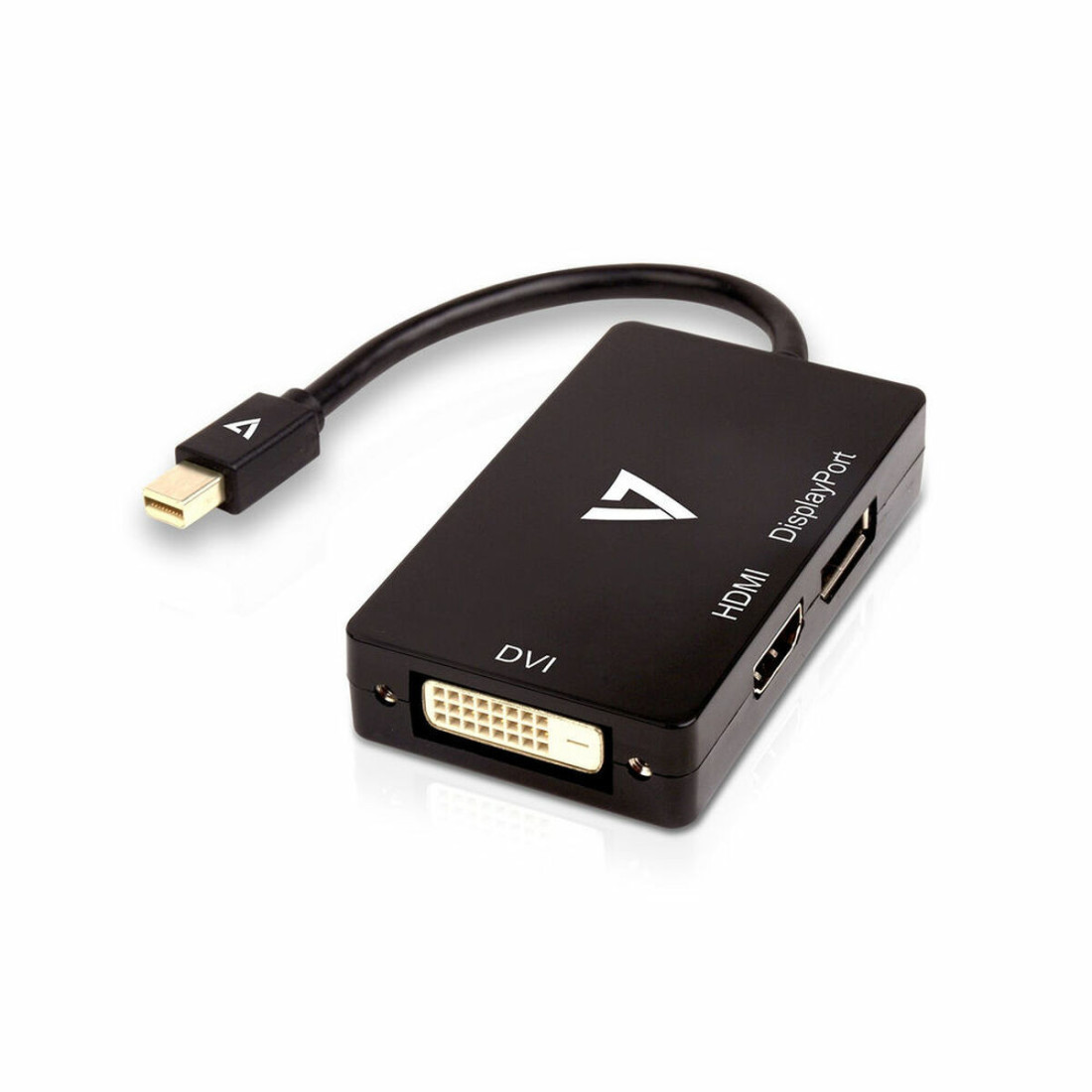 Mini DisplayPort – VGA/DVI/HDMI adapteris V7 V7MDP-DPDVIHDMI-1E  Juoda