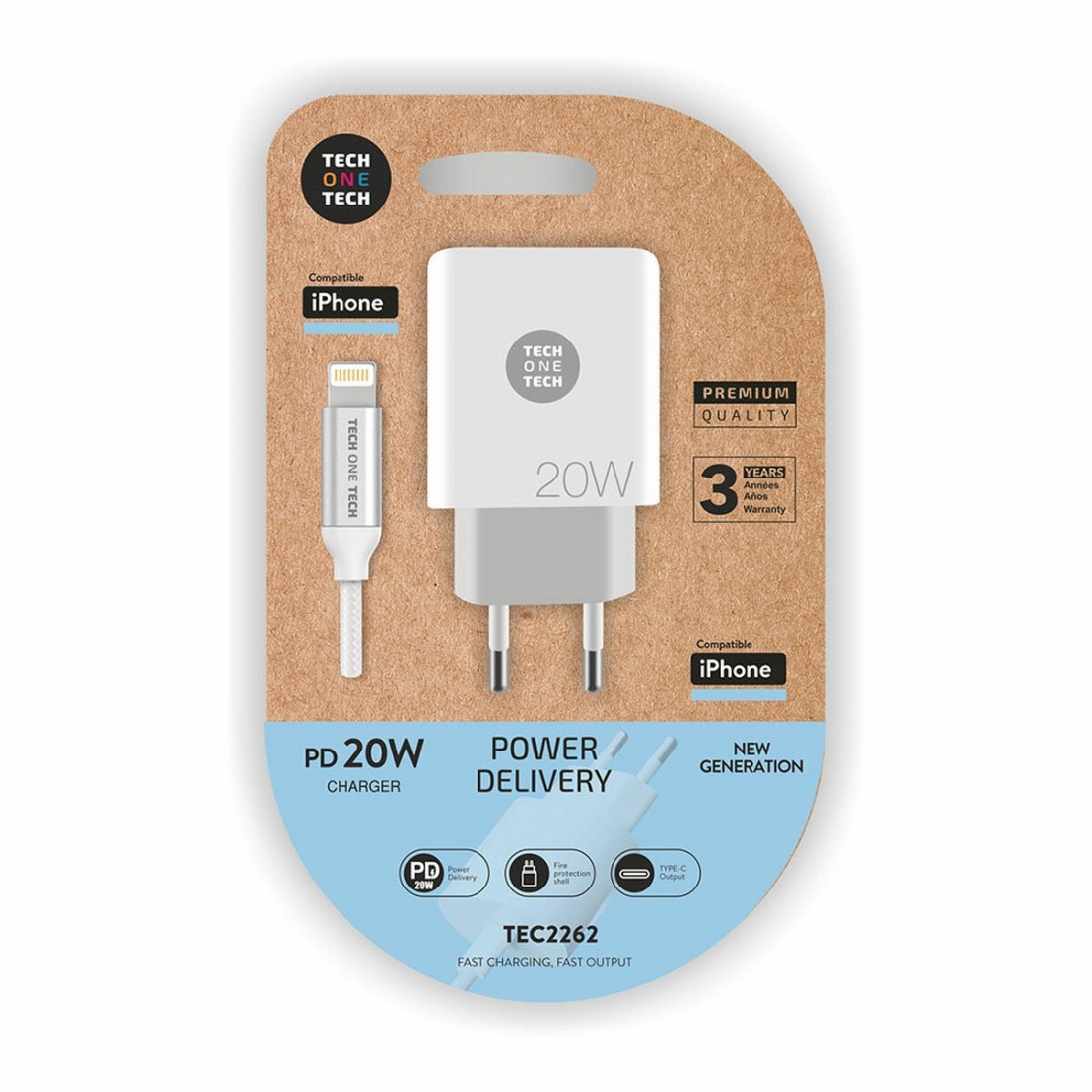 Sieninis įkroviklis + MFI patvirtintas Lightning kabelis Tech One Tech TEC2262