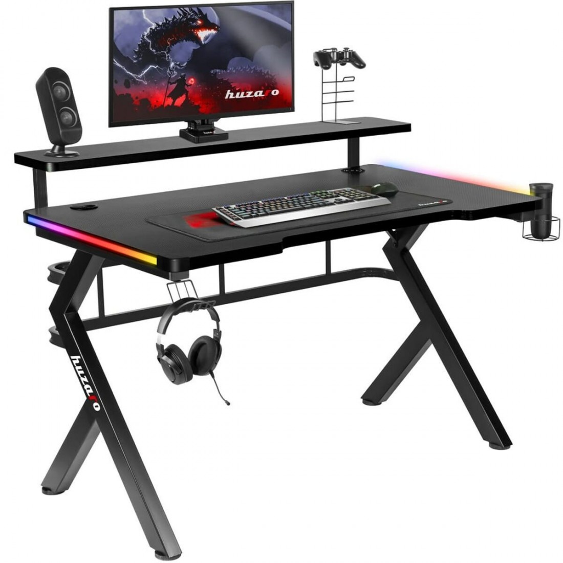 Rašomasis stalas Gaming Huzaro HZ-Hero 5.0 RGB Juoda Plienas Anglies pluoštas 116 x 69,5 x 59 cm