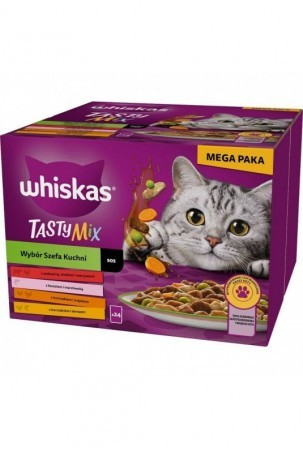 Kačių maistas Whiskas Adult Chef's Choice Višta Lašišos raudonumo spalva Turkija Veršiena Menkė 85 g 24 x 85 g