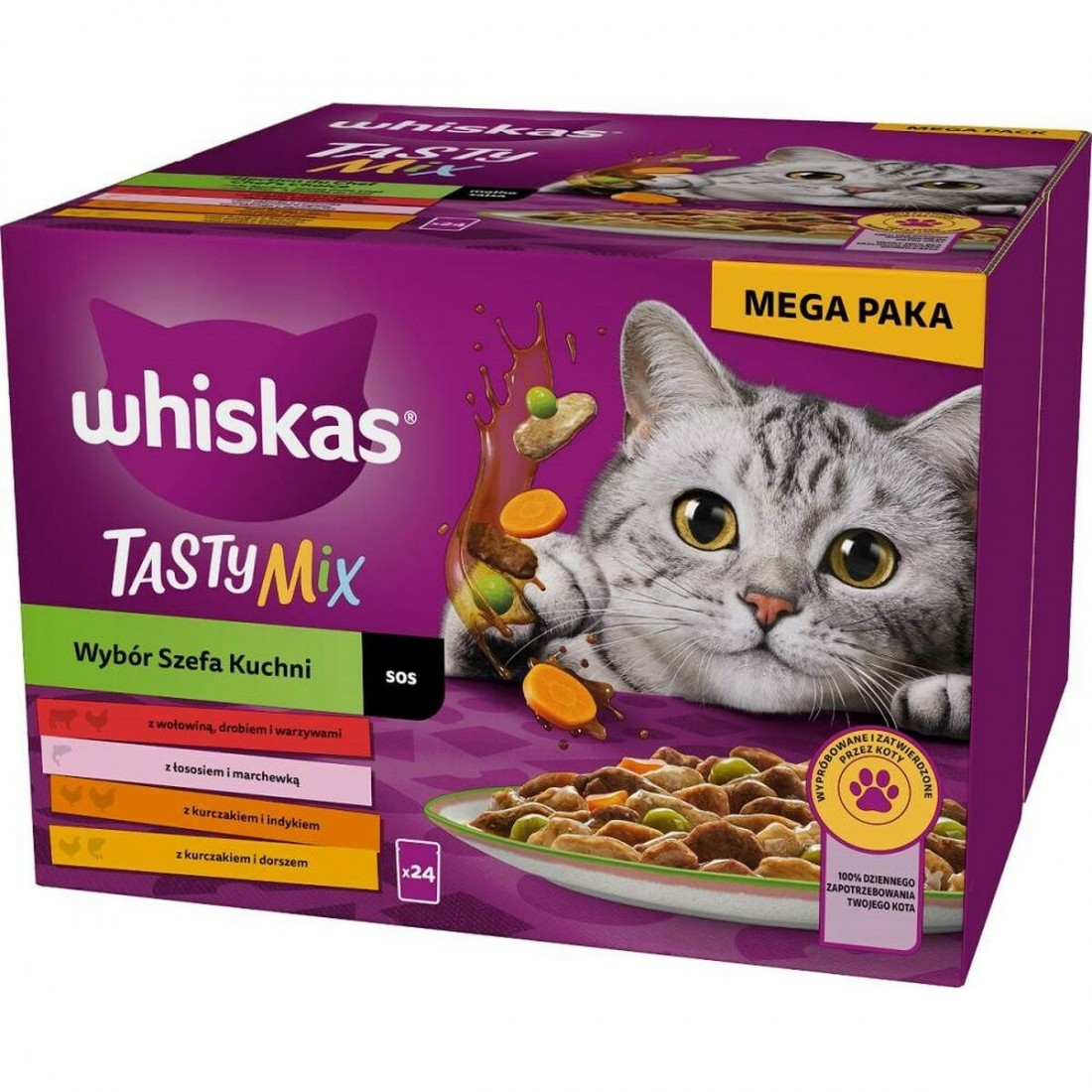 Kačių maistas Whiskas Adult Chef's Choice Višta Lašišos raudonumo spalva Turkija Veršiena Menkė 85 g 24 x 85 g