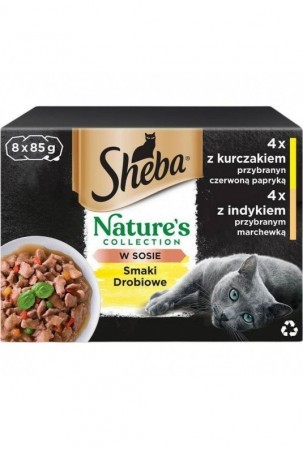 Kačių maistas Sheba Nature's Collection Poultry Flavors Višta Turkija 8 x 85 g