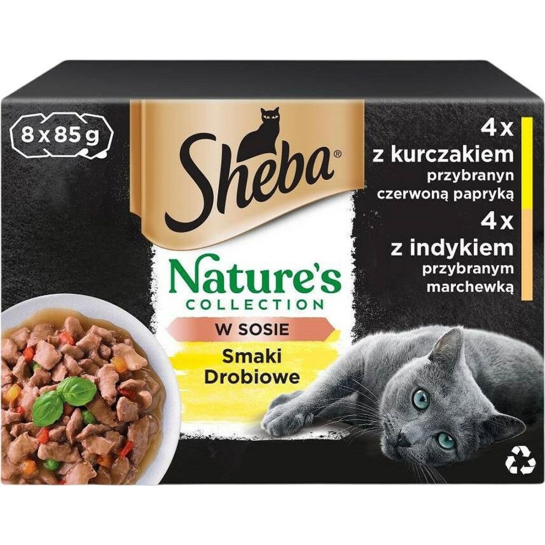 Kačių maistas Sheba Nature's Collection Poultry Flavors Višta Turkija 8 x 85 g