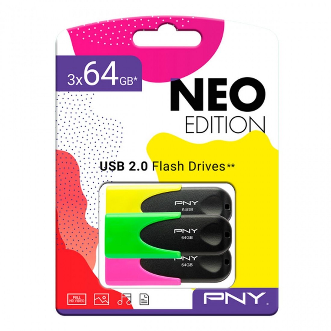 USB atmintukas PNY Juoda Spalvotas 64 GB