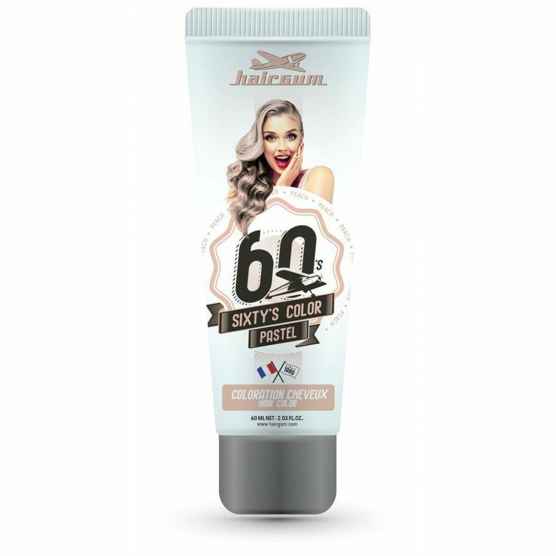 Pusiau laikinas dažas Hairgum Sixty's Color Persikas (60 ml)