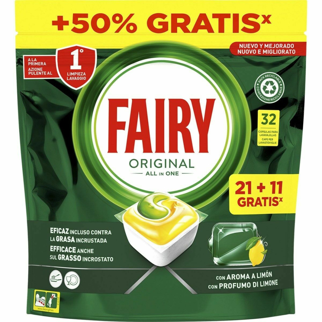 Indaplovės tabletės Lemon Fairy 32 vnt.