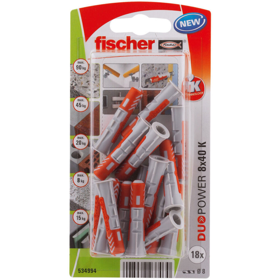 Dygliai Fischer DuoPower 534994 8 x 40 mm Nailonas (18 vnt.)