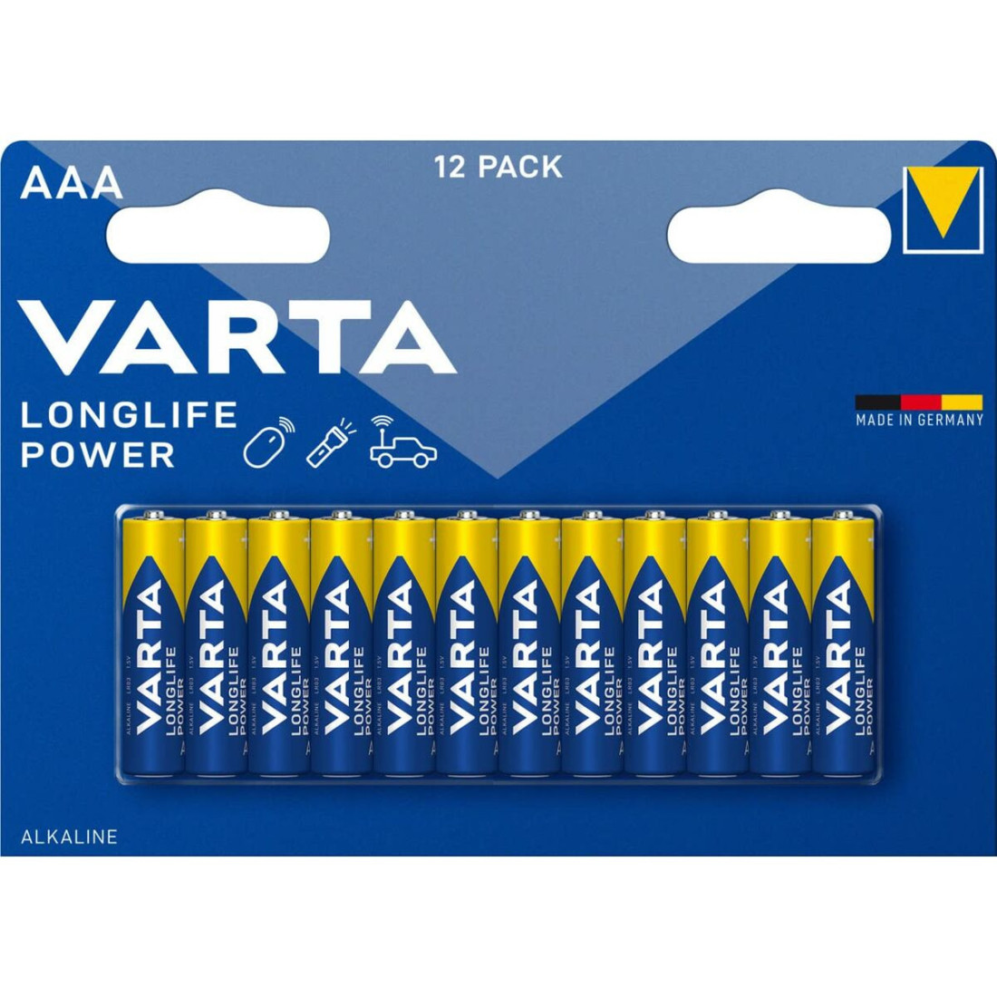 Šarminės baterijos Varta Longlife Power AAA LR03 1,5 V (12 vnt.)