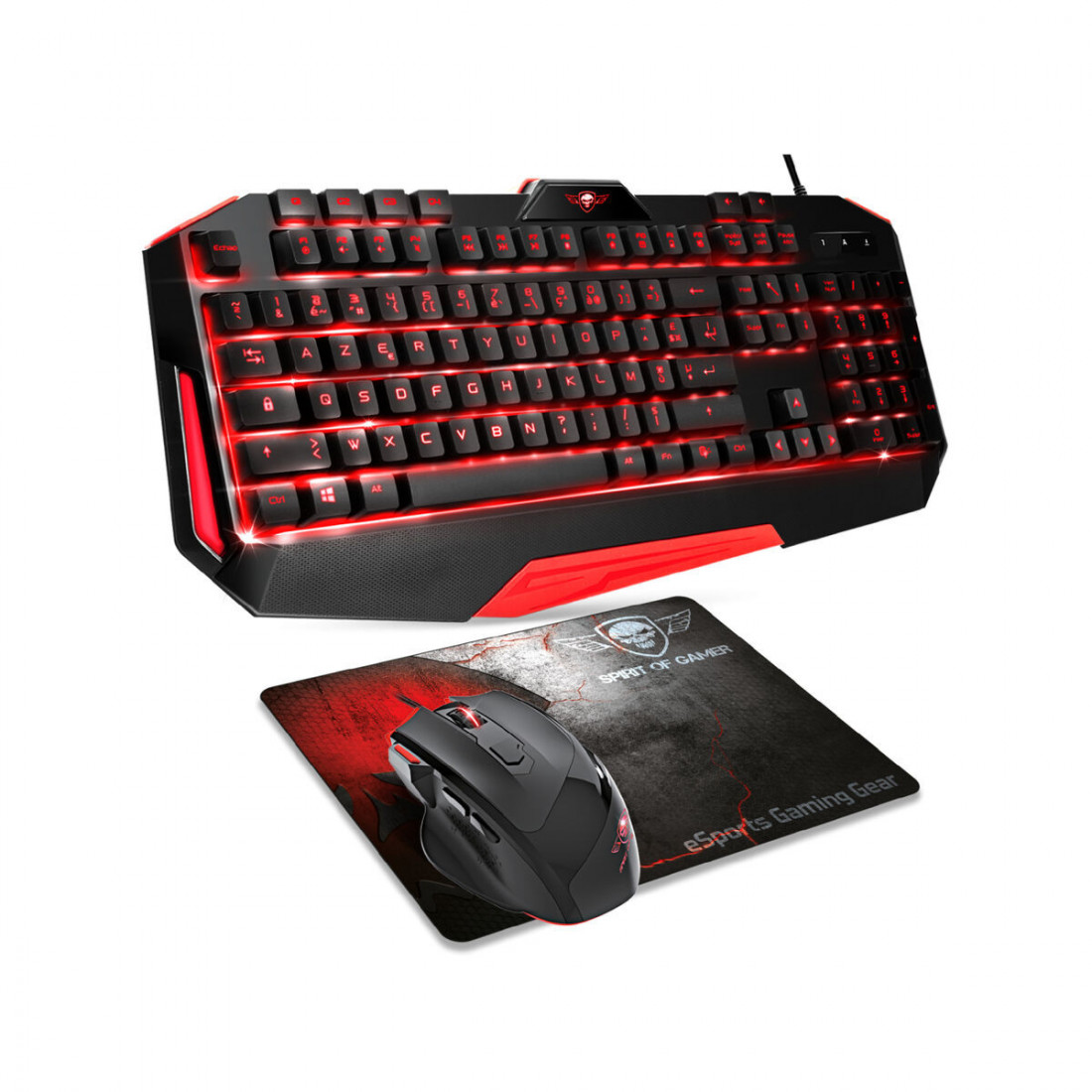 Klaviatūra ir pelė Spirit of Gamer SOG-3IN1-ES Juoda Raudona AZERTY