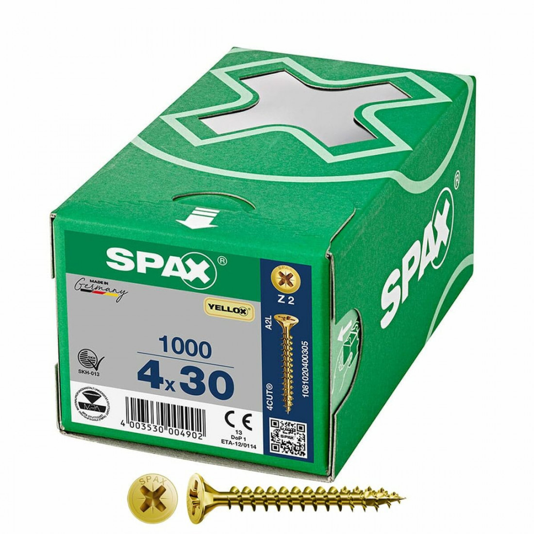 Varžtų dėžutė SPAX Yellox Z2 Plokščia galvutė 4,0 x 30 mm 1000 Unidades