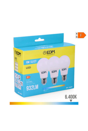 Pack of 3 LED bulbs EDM F 10 W E27 810 Lm Ø 6 x 10,8 cm (6400 K)