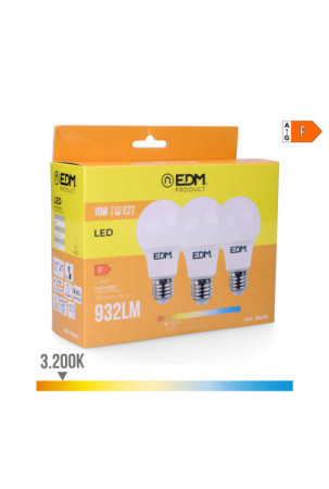 Pack of 3 LED bulbs EDM F 10 W E27 810 Lm Ø 6 x 10,8 cm (3200 K)