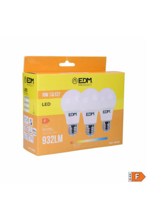 Pack of 3 LED bulbs EDM F 10 W E27 810 Lm Ø 6 x 10,8 cm (3200 K)