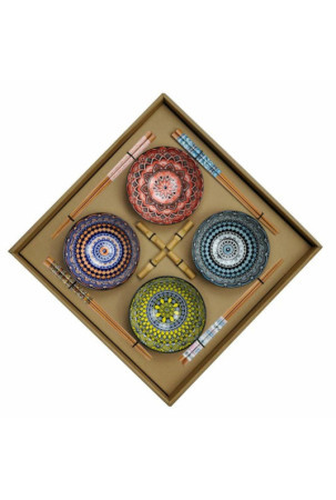 Suši rinkinys DKD Home Decor 34 x 34 x 6,5 cm Spalvotas Mandala Keramikos dirbinys Rytietiškas (12 vnt.)