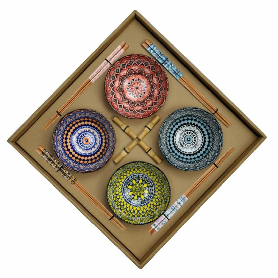 Suši rinkinys DKD Home Decor 34 x 34 x 6,5 cm Spalvotas Mandala Keramikos dirbinys Rytietiškas (12 vnt.)