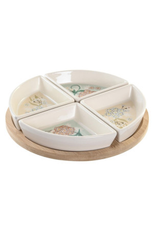 Užkandžių dėklas DKD Home Decor 21,5 x 21,5 x 1 cm Rusvai gelsva Balta Keramikos dirbinys Tradicinis