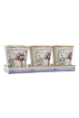 Puodų rinkinys DKD Home Decor Rožinė Auksinis PVC Aliuminis Shabby Chic 38 x 13 x 14 cm (3 Dalys)